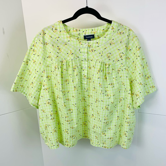 ModCloth Women Plus Size 4X Short Sleeve Blouse Pullover Floral Check Boho - Picture 1 of 9